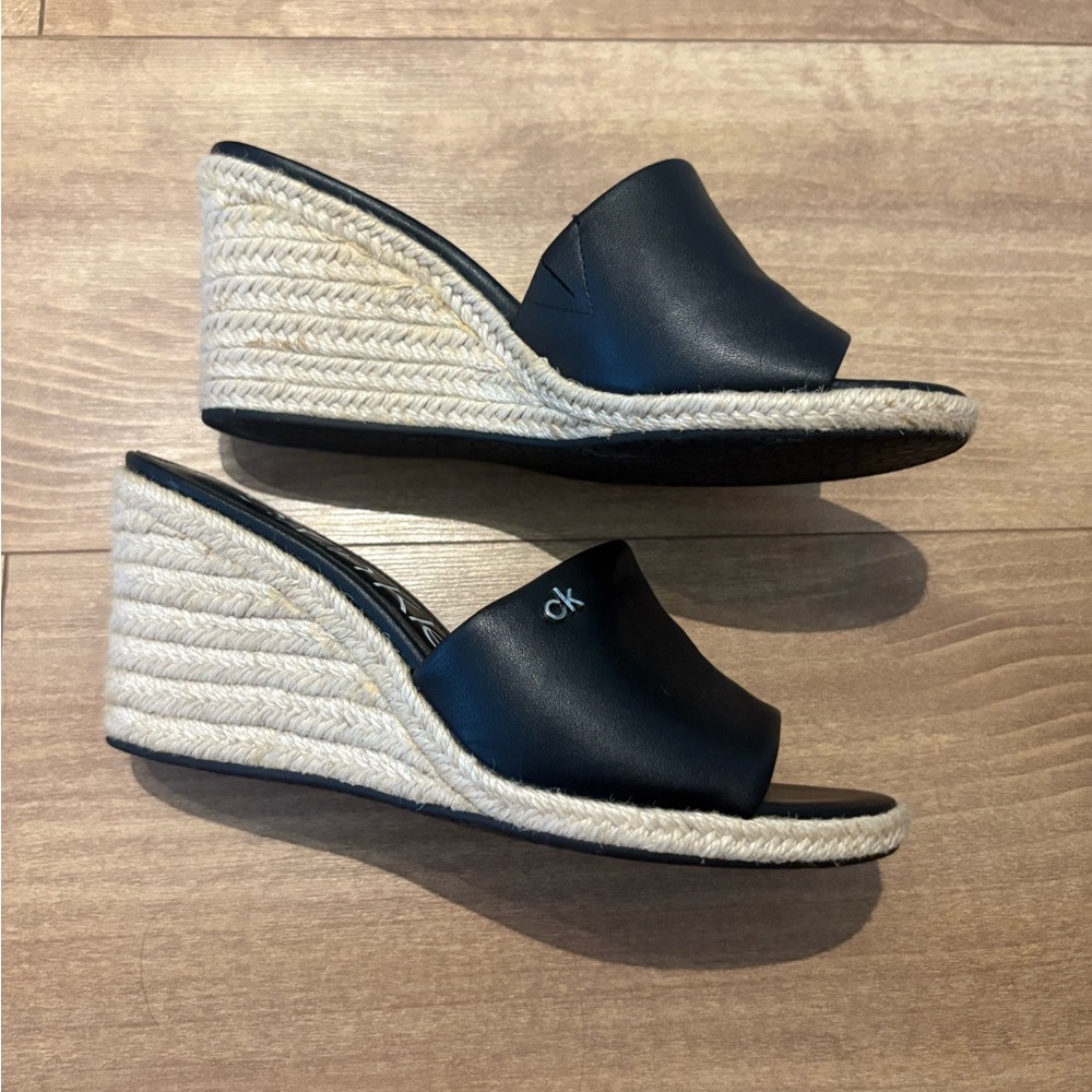 Calvin Klein Bandera Espadrille Slip On Open Toe Wedge Sandals Black Size 8.5 - Picture 3 of 3